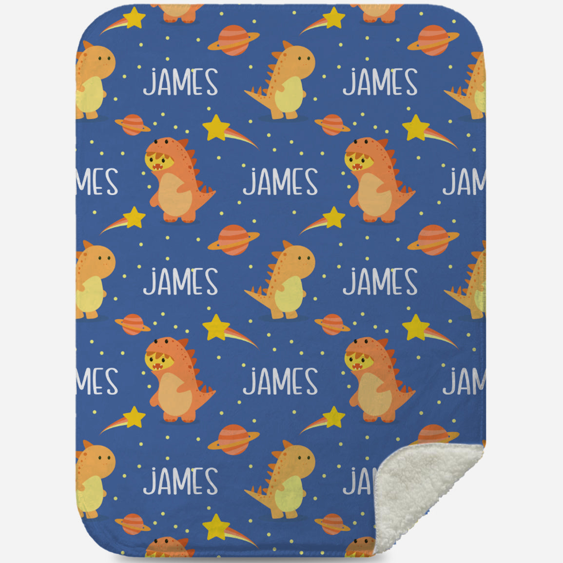 Personalized Gift | Custom Name Dinosaur and Space Blanket For Kids BL-10