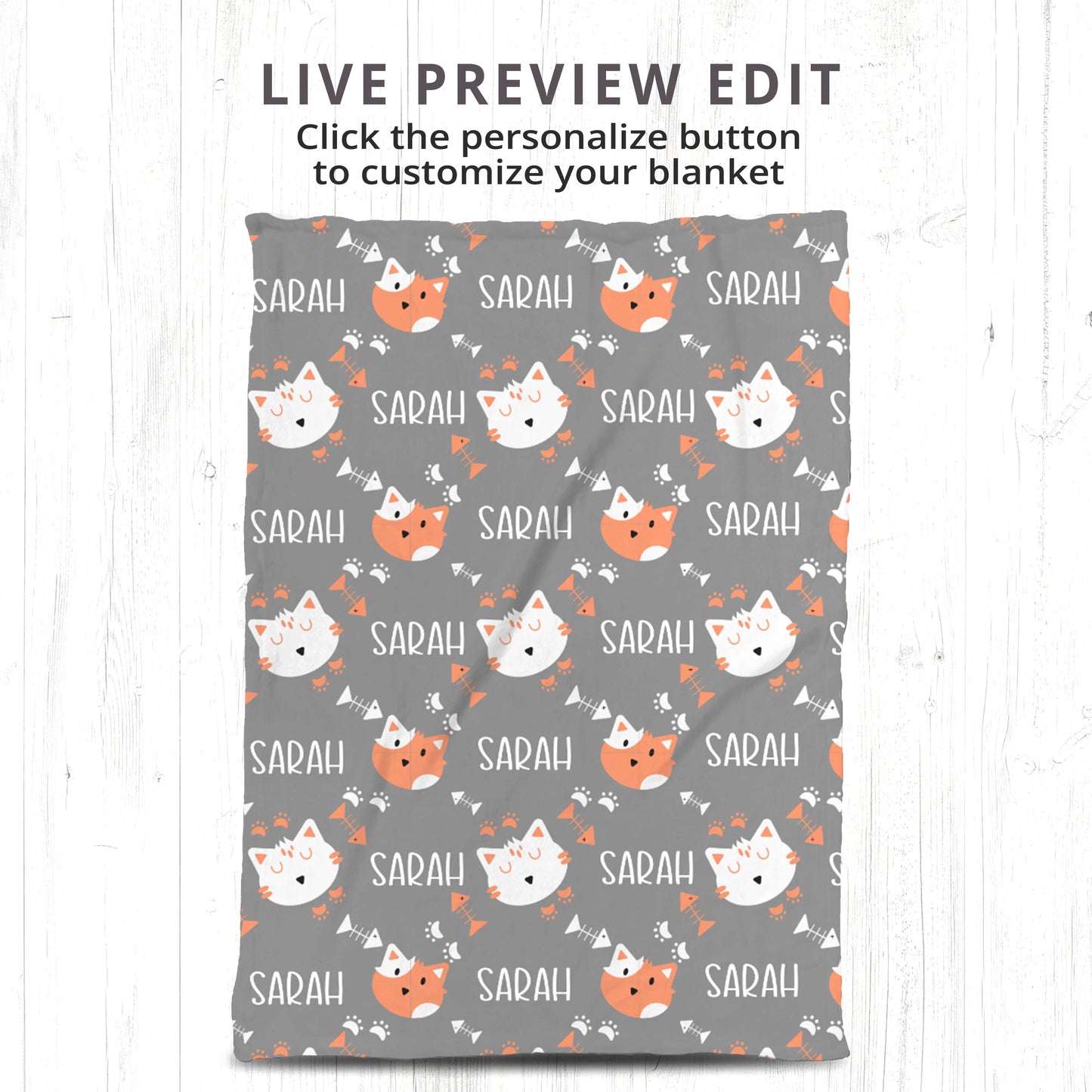 Personalized Gift | Custom Name Blanket For Kids | Kitty Cat BL-11