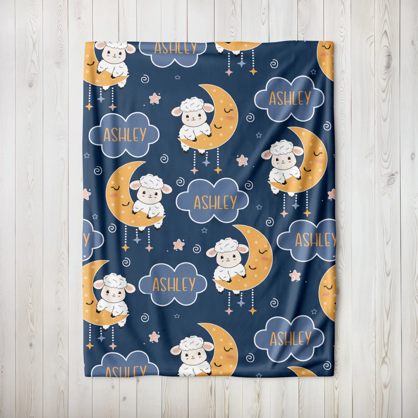 Personalized Gift | Custom Name Blanket For Kids | Moon and Sheep BL-05
