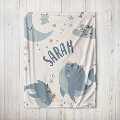 Personalized Gift | Custom Name Blanket For Kids | Magical Whale BL-19