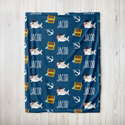 Personalized Gift | Custom Name Shark Pirate Blanket For Kids BL-12