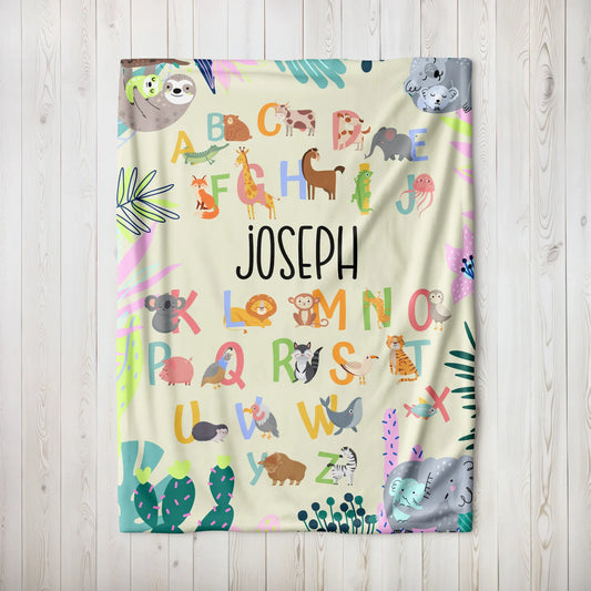 Personalized Gift | Custom Name Blanket For Kids | Alphabet and Animals BL-18