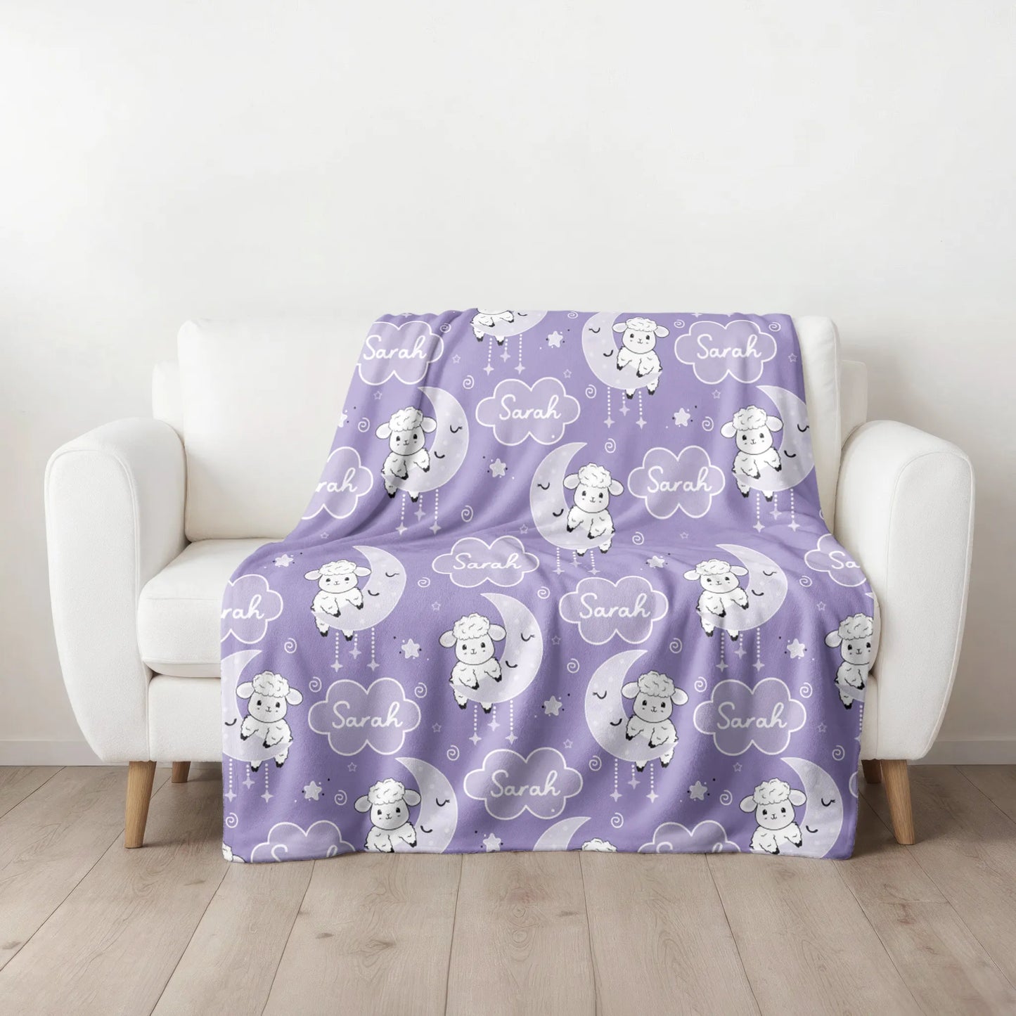 Personalized Gift | Custom Name Blanket For Kids | Moon and Sheep BL-05