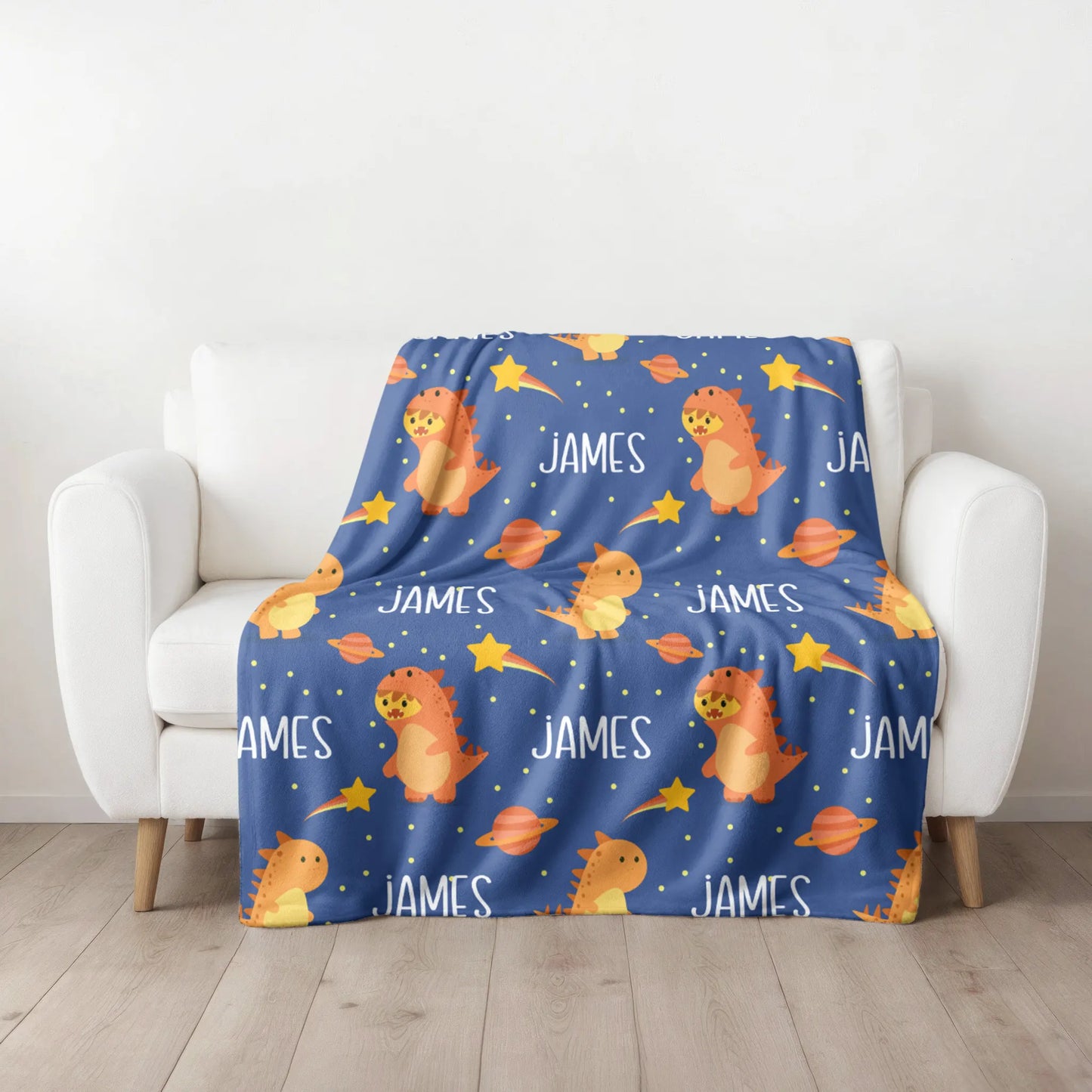 Personalized Gift | Custom Name Dinosaur and Space Blanket For Kids BL-10