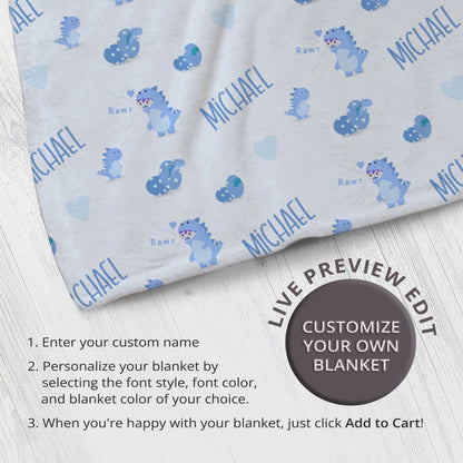 Personalized Gift | Custom Name Dinosaur Egg Blanket For Kids BL-13