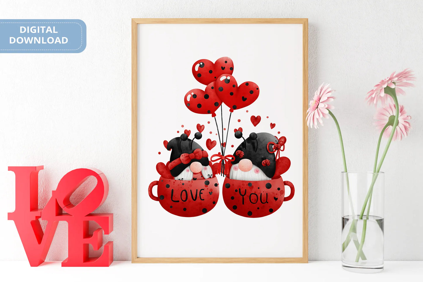 Valentines Printable Digital Download | Lady Bug Gnome Clipart PNG 47