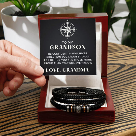 Gift For Grandson From Grandma | Proud Leather Bracelet 0857BT2