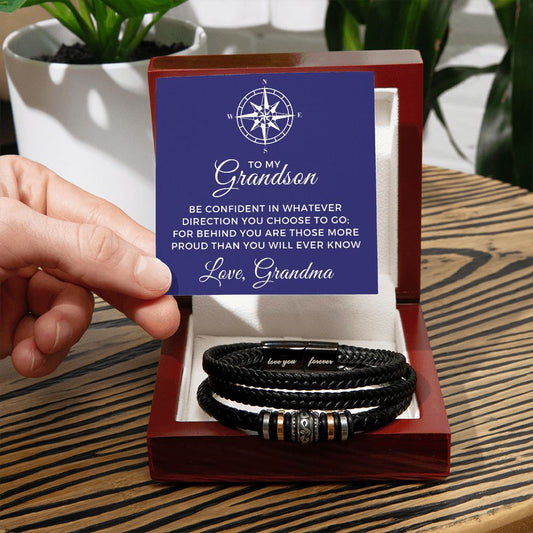 Gift For Grandson From Grandma | Proud Leather Bracelet 0857BT3