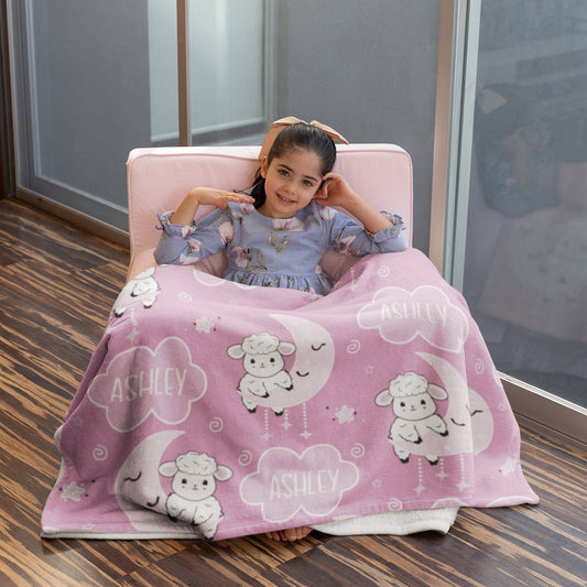 Personalized Gift | Custom Name Blanket For Kids  | Moon and Sheep BL-05