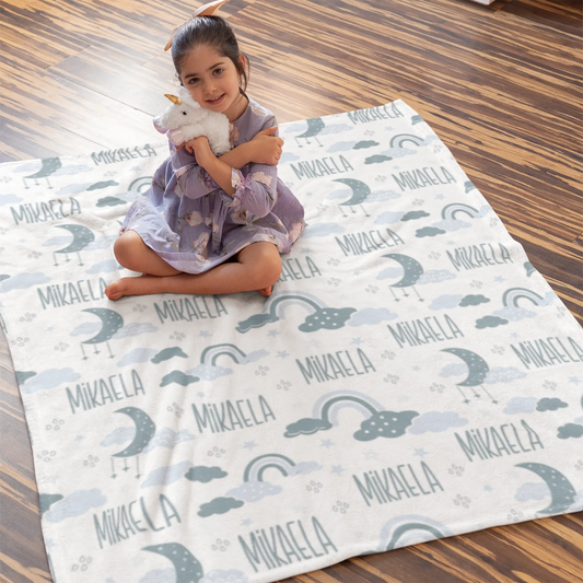 Personalized Gift | Custom Name Blue Rainbow Blanket For Kids BL-15