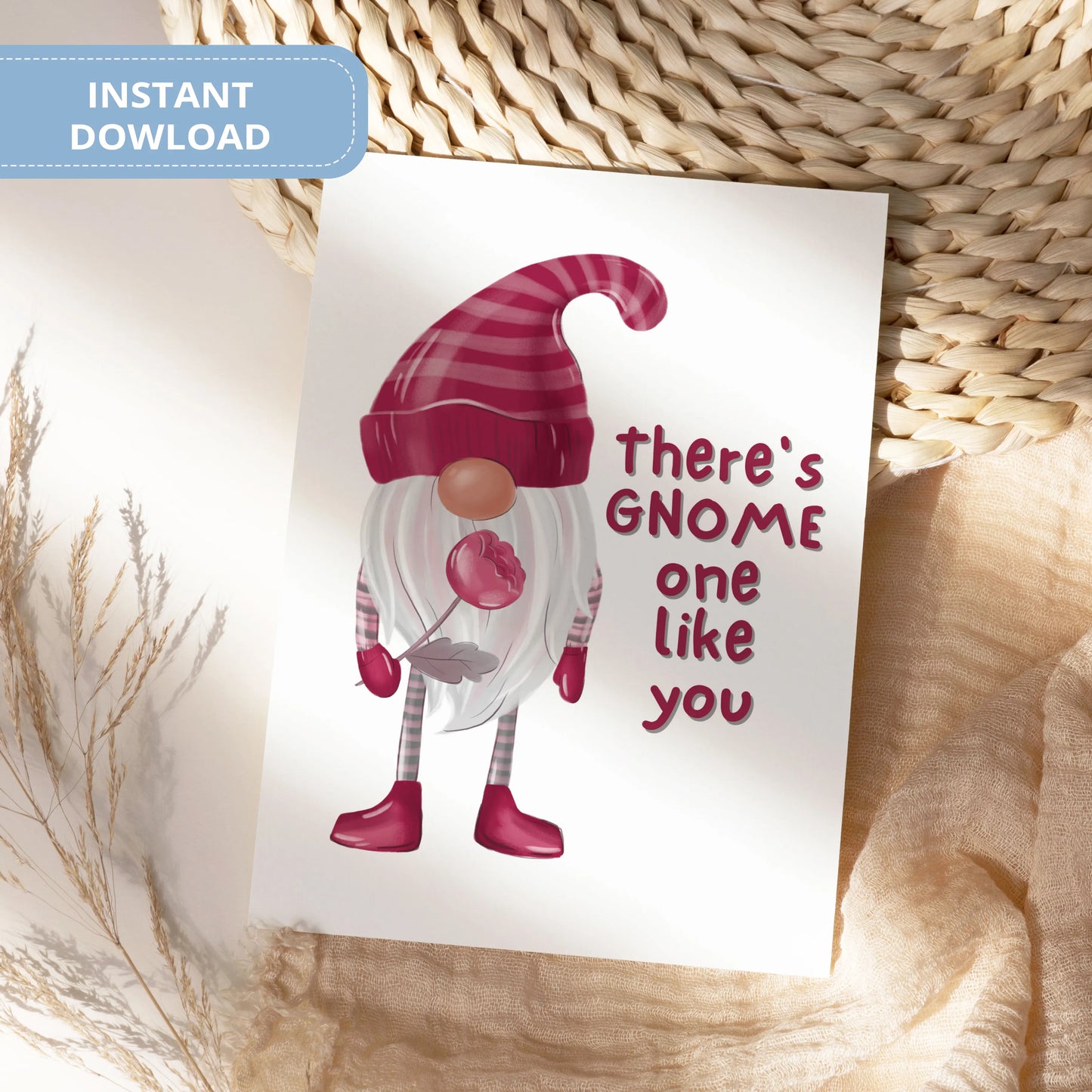 Valentines Card Printable Digital Download | There's Gnome One Like You 38