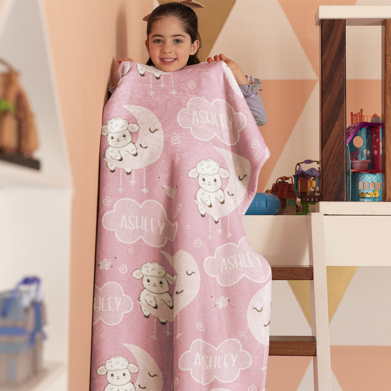 Personalized Gift | Custom Name Blanket For Kids | Moon and Sheep BL-05