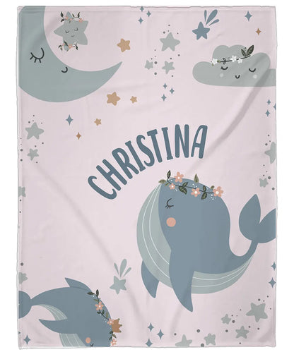 Personalized Gift | Custom Name Blanket For Kids | Magical Whale BL-19