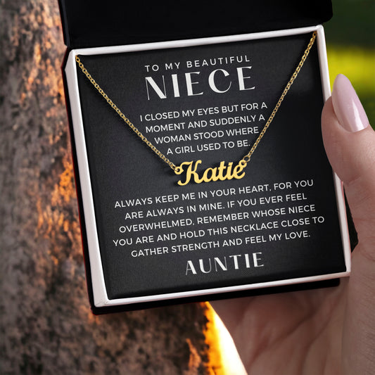 Personalized Niece Gift From Aunt | In My Heart Name Necklace  0631NNT8