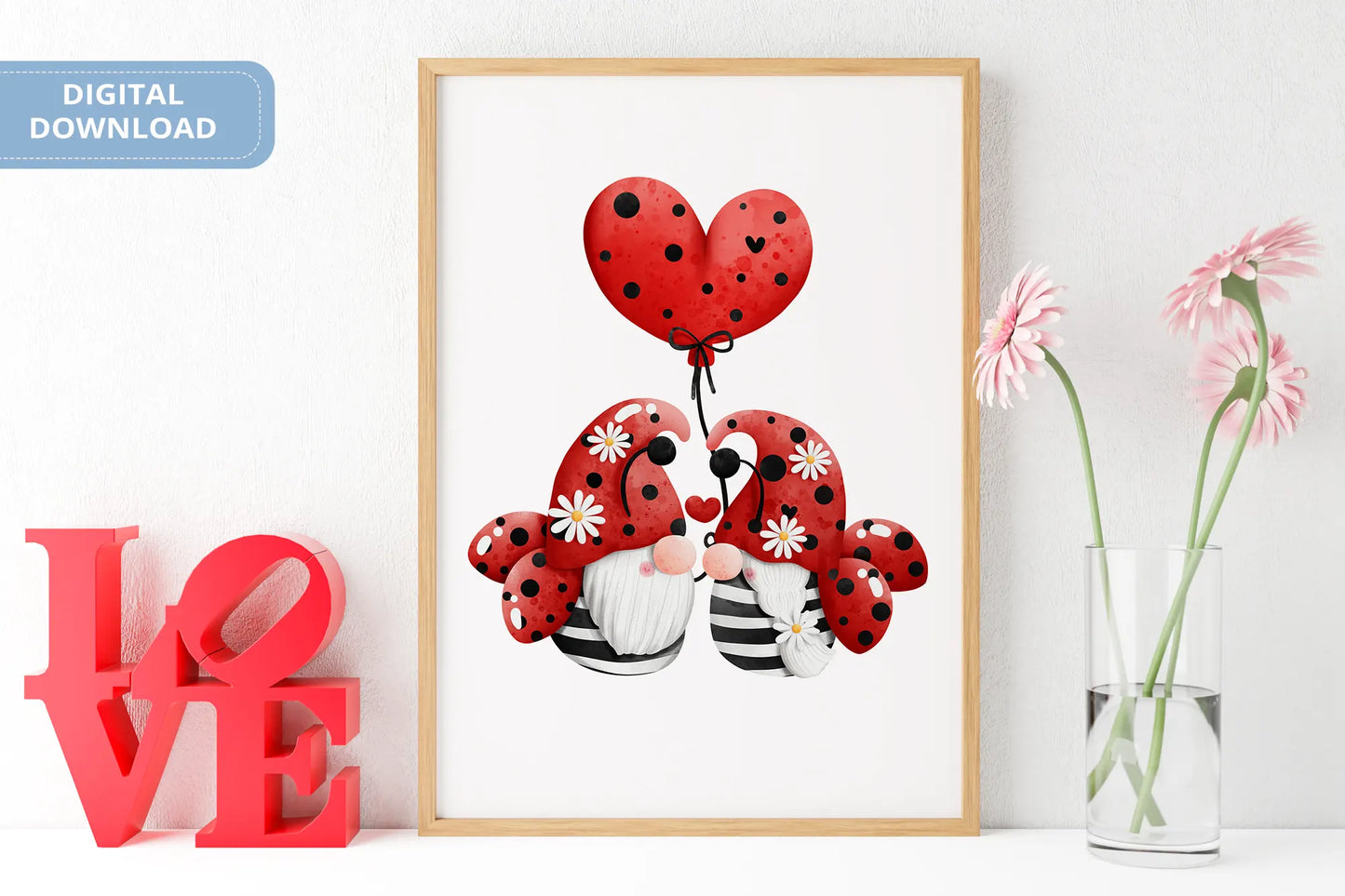 Valentines Printable Digital Download | Lady Bug Gnome Clipart PNG 48