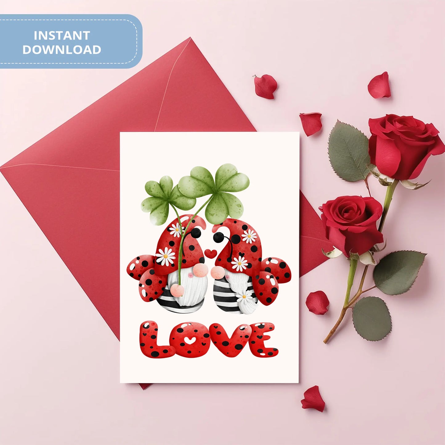 Valentines Printable Digital Download | Lady Bug Gnome Clipart PNG 46