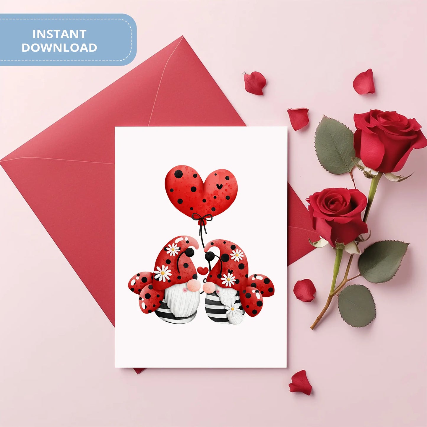 Valentines Printable Digital Download | Lady Bug Gnome Clipart PNG 48