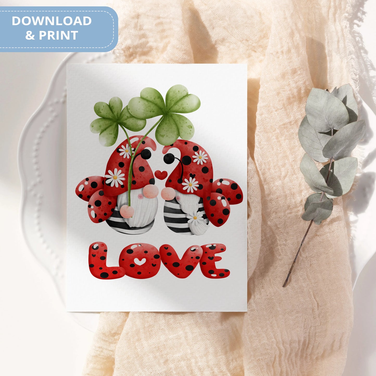 Valentines Printable Digital Download | Lady Bug Gnome Clipart PNG 46