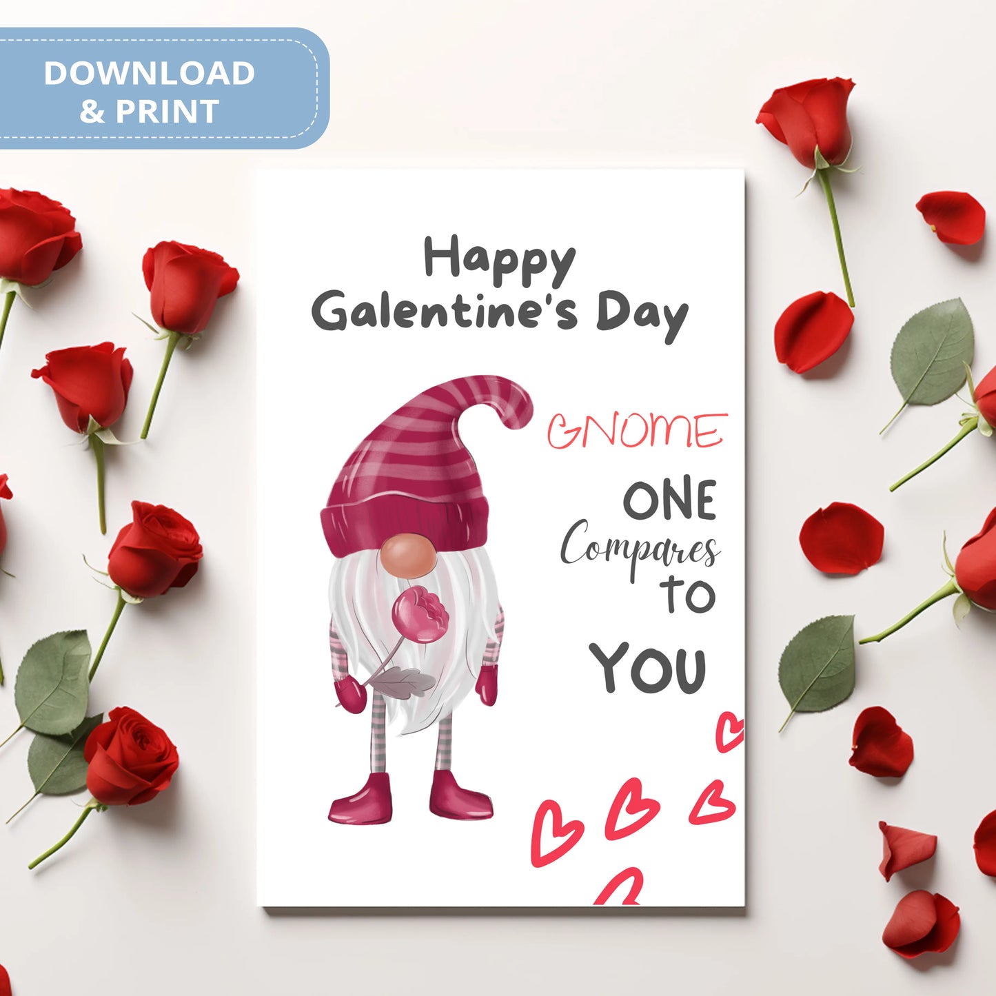 Valentines Card Printable Digital Download | Gnome One Compare To You 34