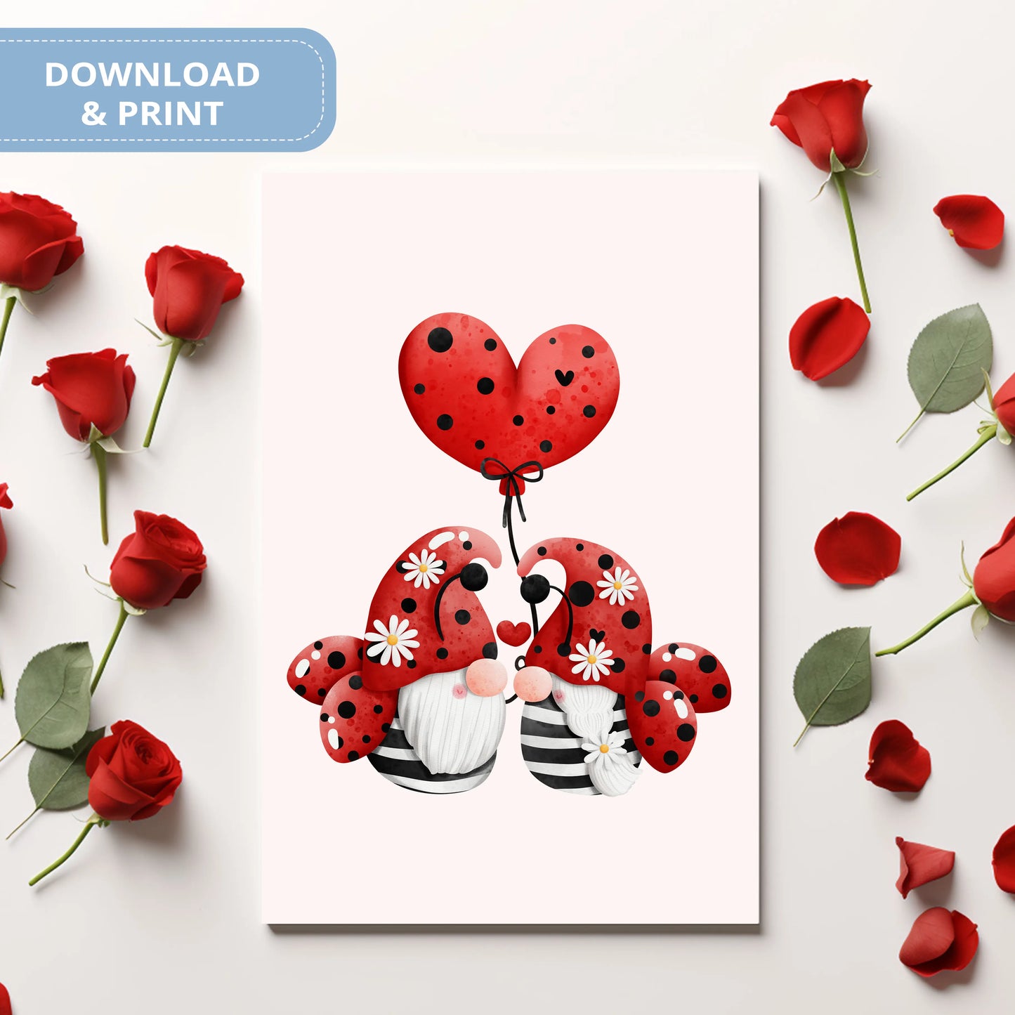 Valentines Printable Digital Download | Lady Bug Gnome Clipart PNG 48