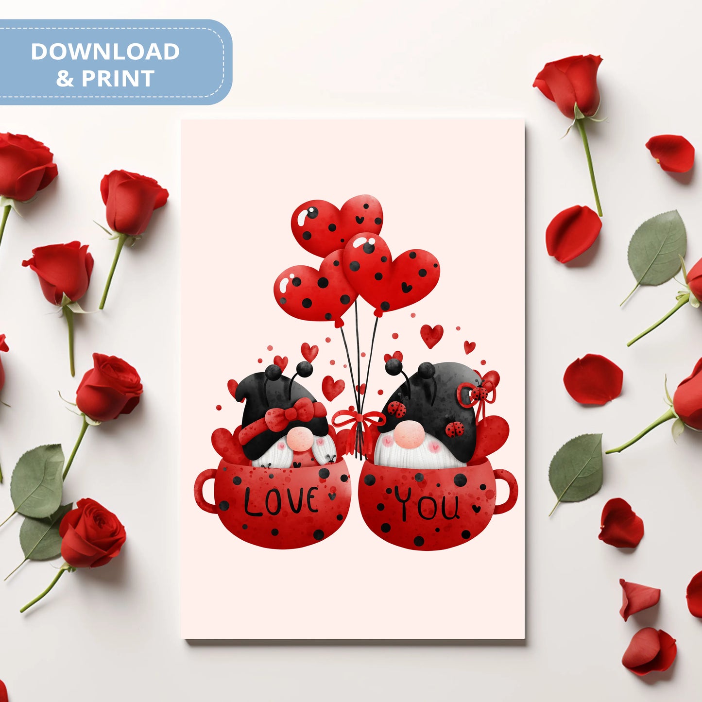 Valentines Printable Digital Download | Lady Bug Gnome Clipart PNG 47