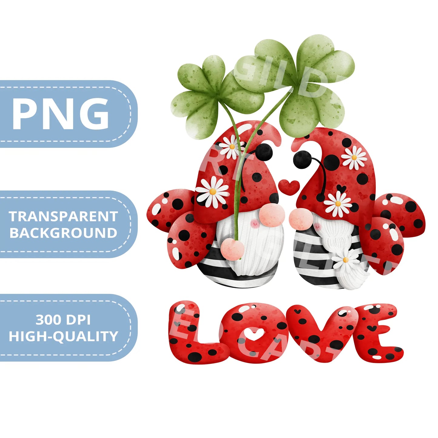 Valentines Printable Digital Download | Lady Bug Gnome Clipart PNG 46