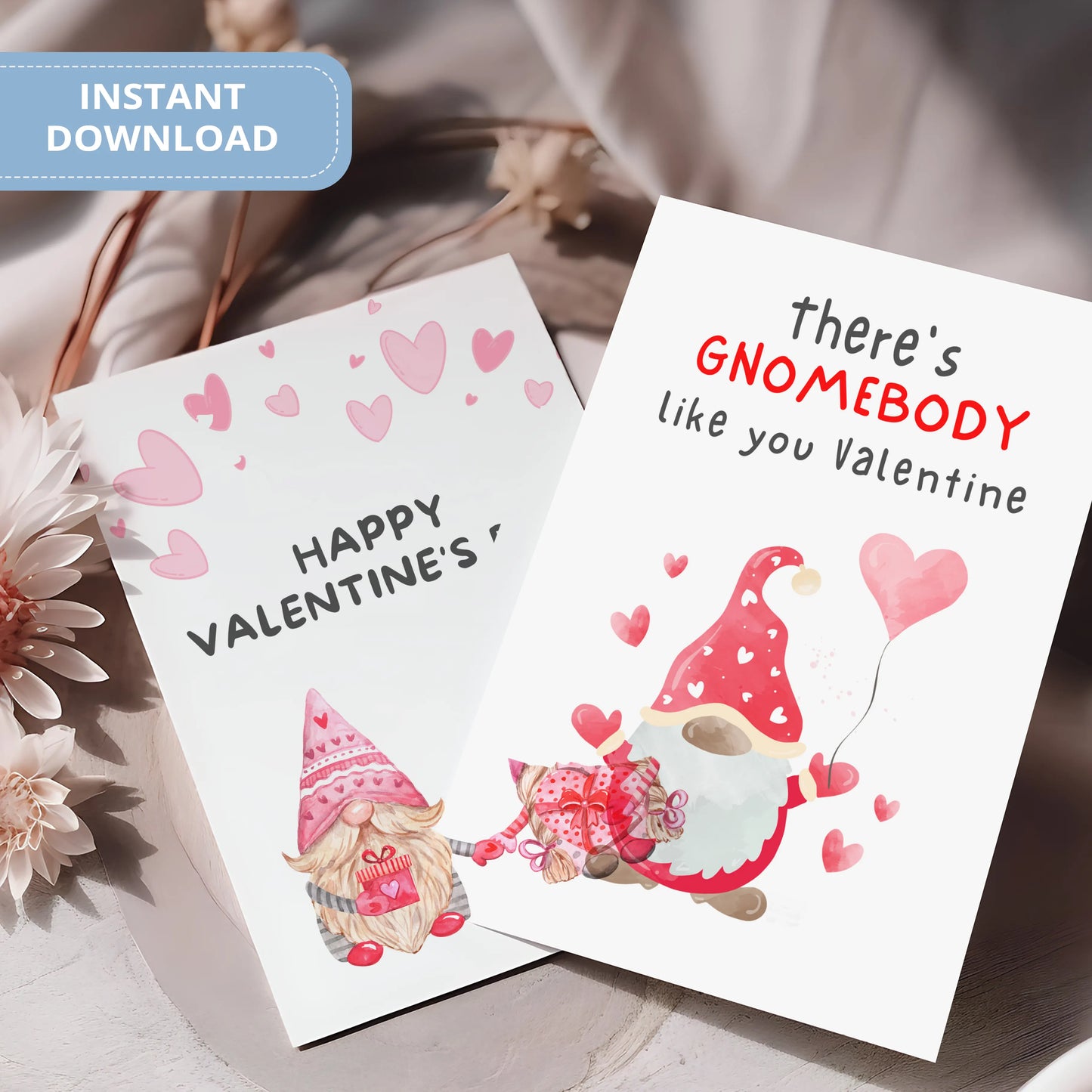 Valentines Card Printable Digital Download | There's Gnomebody Like You Valentine 42