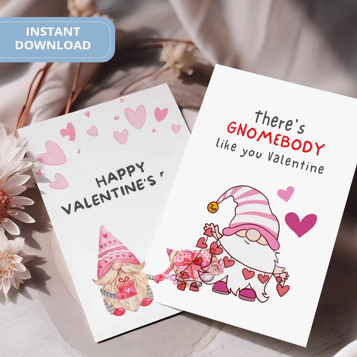 Valentines Card Printable Digital Download | There's Gnomebody Like You Valentine 43