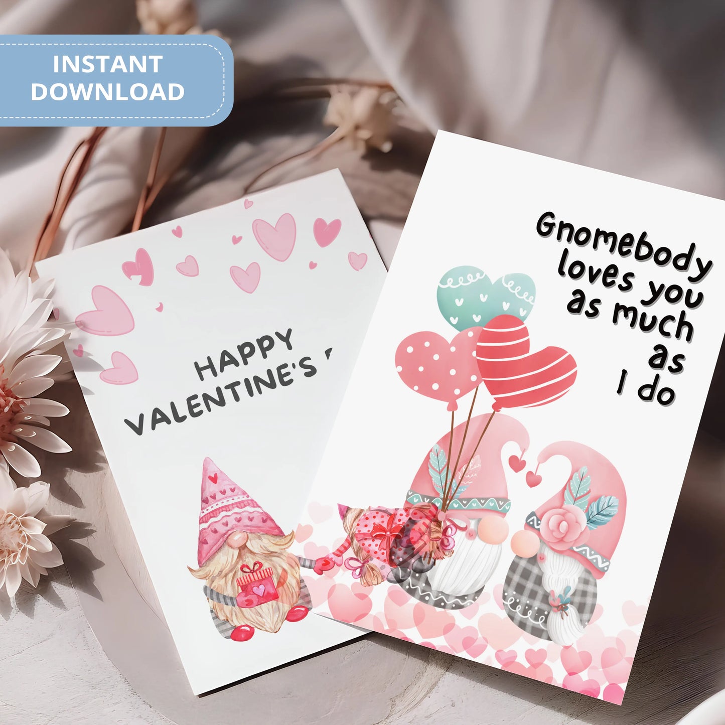 Valentines Card Printable Digital Download | Gnomebody Loves You As Much As I Do 41