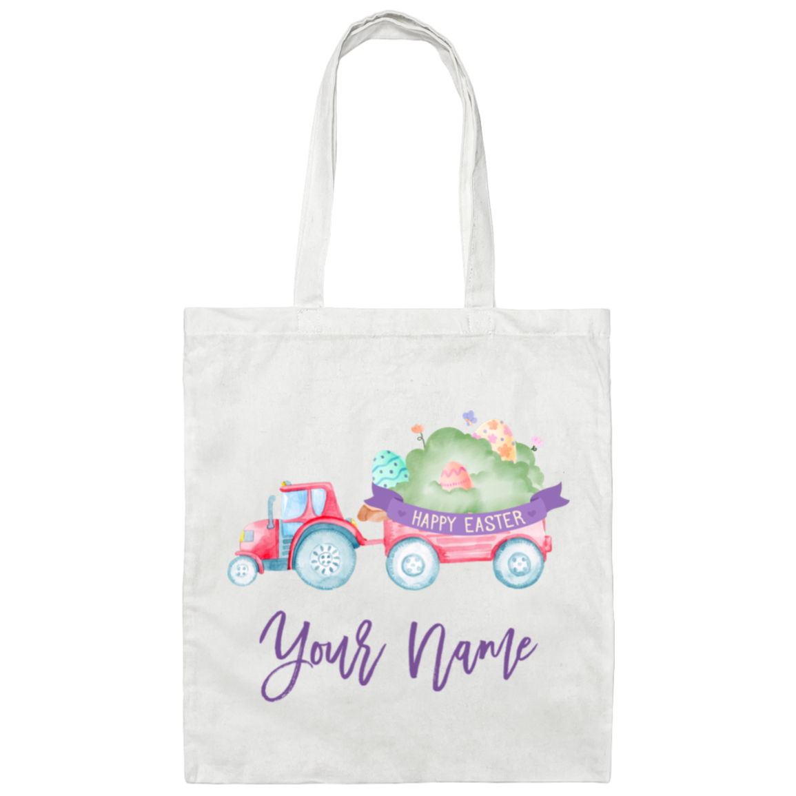 Personalized Easter Egg Tractor Canvas Tote Bag TB04A