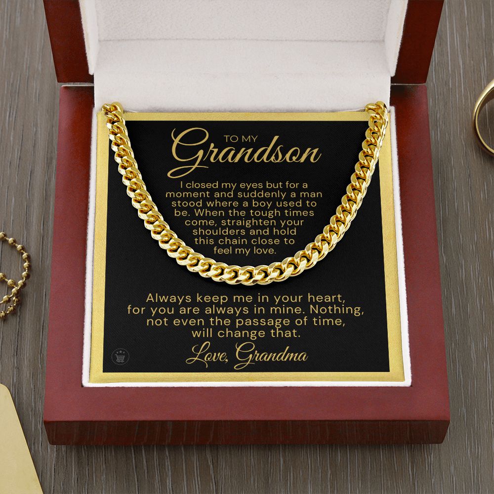Grandson Gift from Grandma | In Your Heart Cuban Link Chain 0612T11
