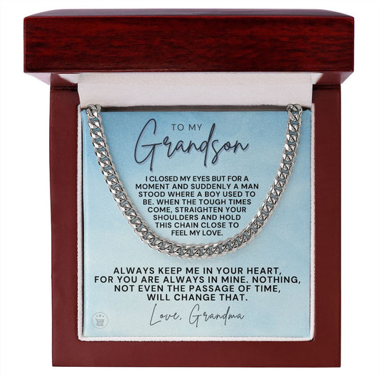Grandson Gift from Grandma | In Your Heart Cuban Link Chain 0612T10