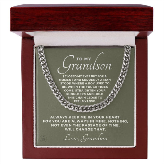 Grandson Gift from Grandma | In Your Heart Cuban Link Chain 0612T8