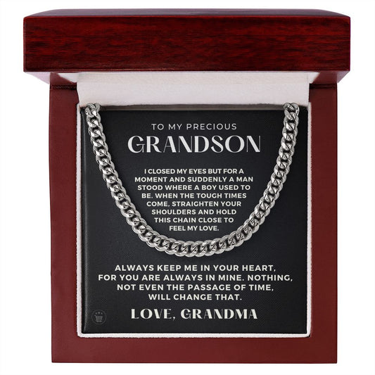 Grandson Gift from Grandma | In Your Heart Cuban Link Chain 0612T4