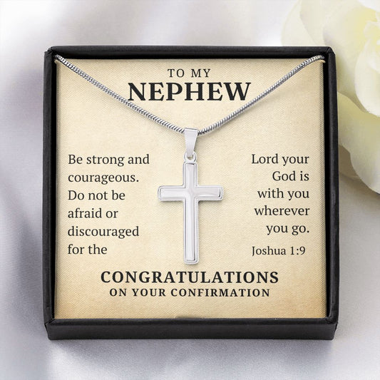 Confirmation Gift For Boy - Nephew | Be Strong Cross Necklace 0806T1SSCN