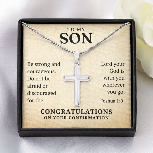 Confirmation Gift For Boy - Son | Be Strong Cross Necklace 0804T1SSCN