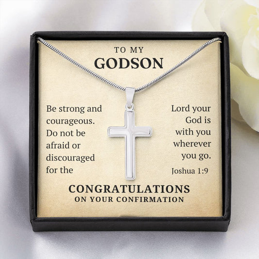 Confirmation Gift For Boy - Godson | Be Strong Cross Necklace 0826T1SSCN