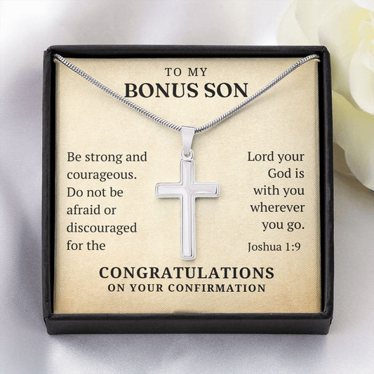 Confirmation Gift For Boy - Bonus Son | Be Strong Cross Necklace 0803T1SSCN