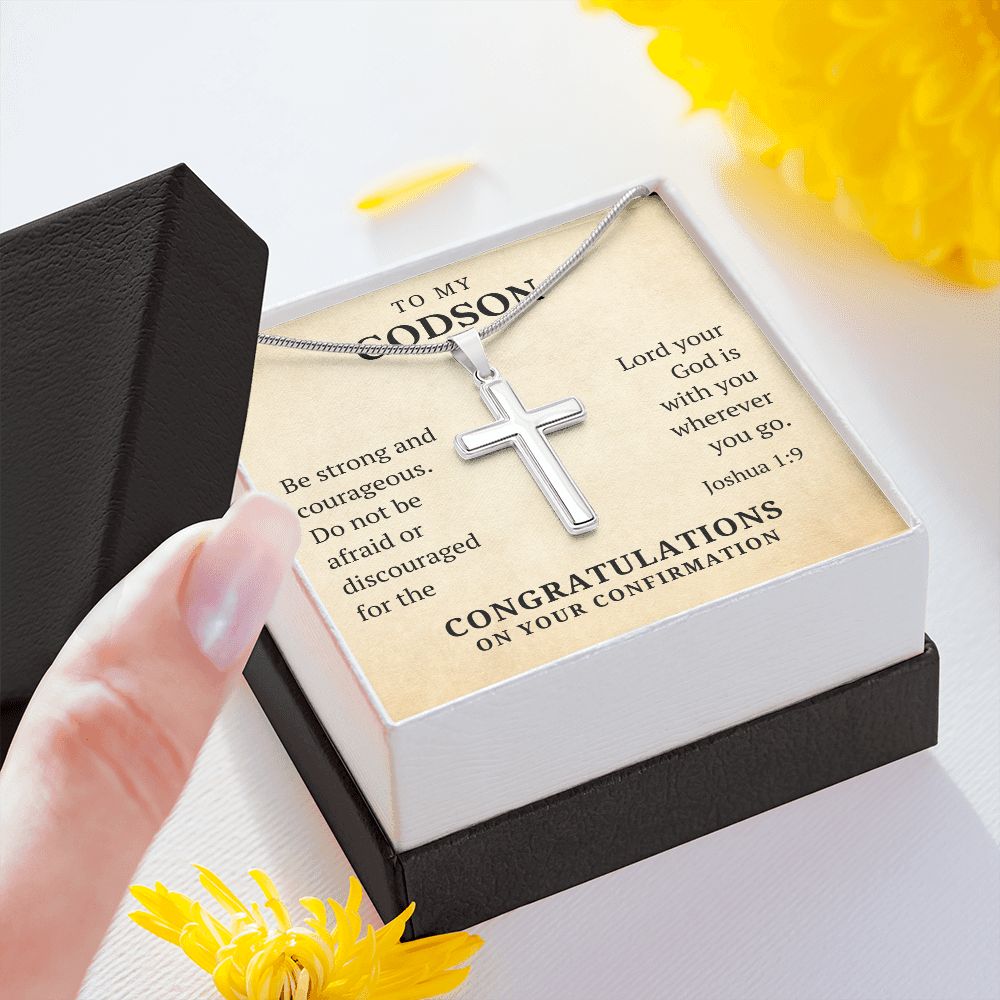 Confirmation Gift For Boy - Godson | Be Strong Cross Necklace 0826T1SSCN