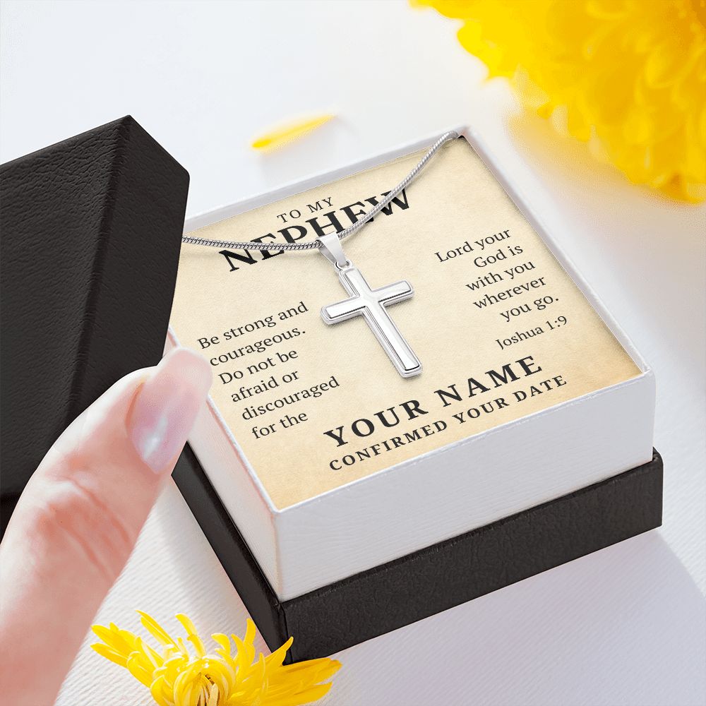 Personalized Confirmation Gift For Boy - Nephew | Be Strong Cross Necklace 0806T2SSN
