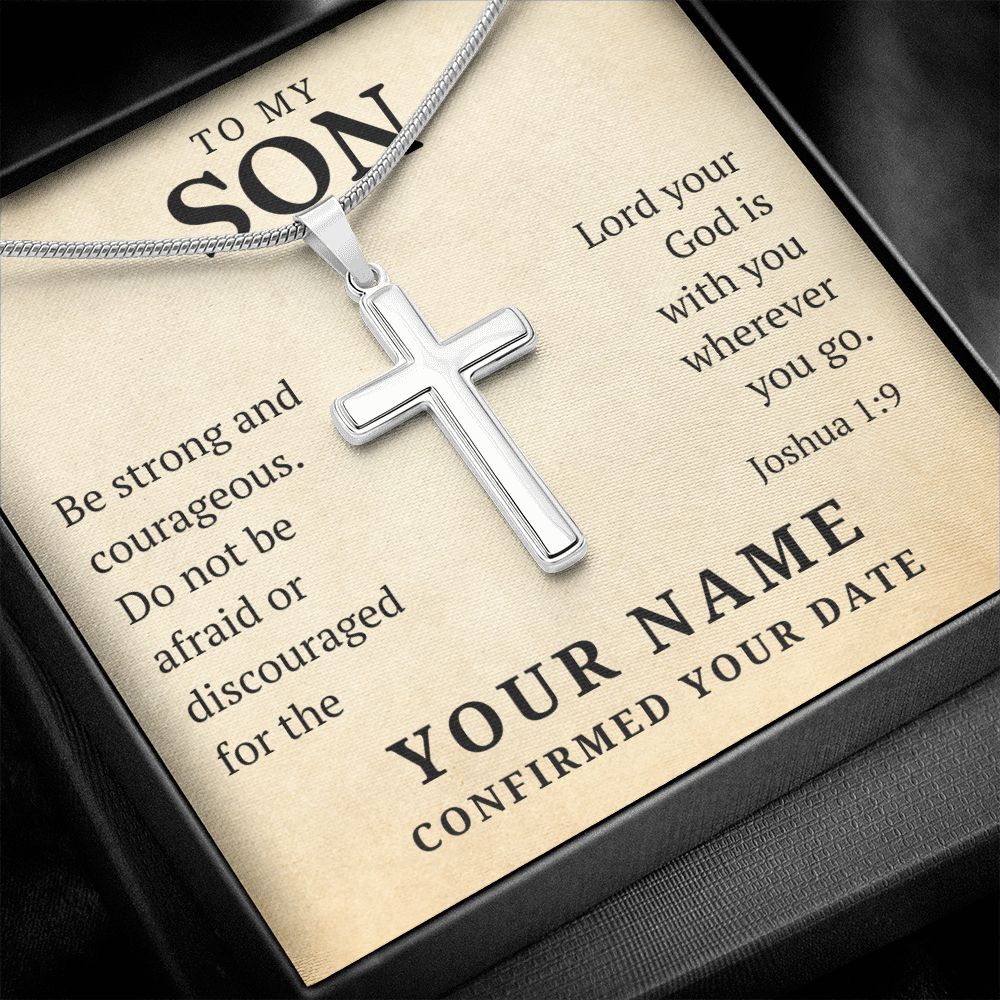 Personalized Confirmation Gift For Boy - Son | Be Strong Cross Necklace 0804T2SSCN