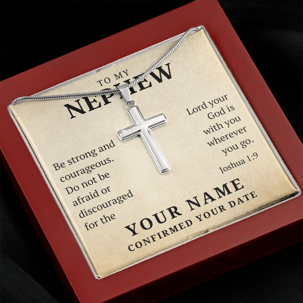 Personalized Confirmation Gift For Boy - Nephew | Be Strong Cross Necklace 0806T2SSN