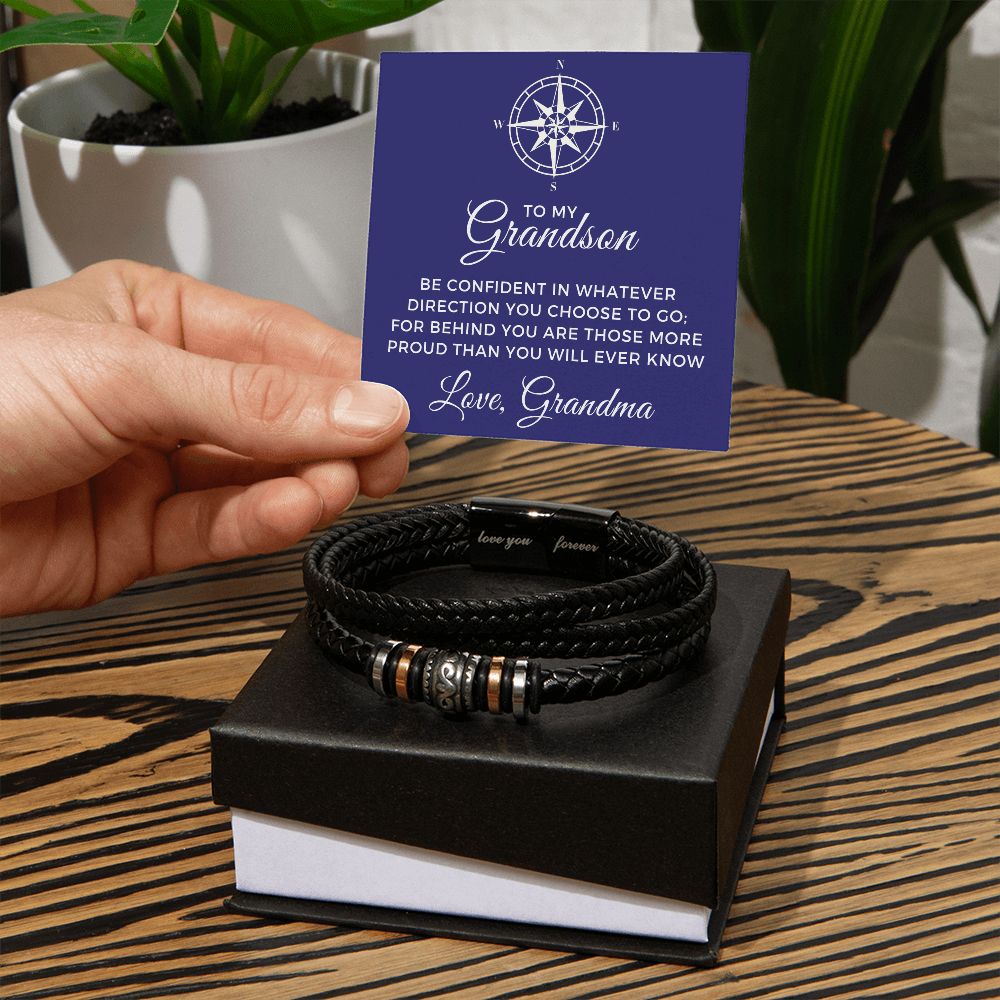 Gift For Grandson From Grandma | Proud Leather Bracelet 0857BT3