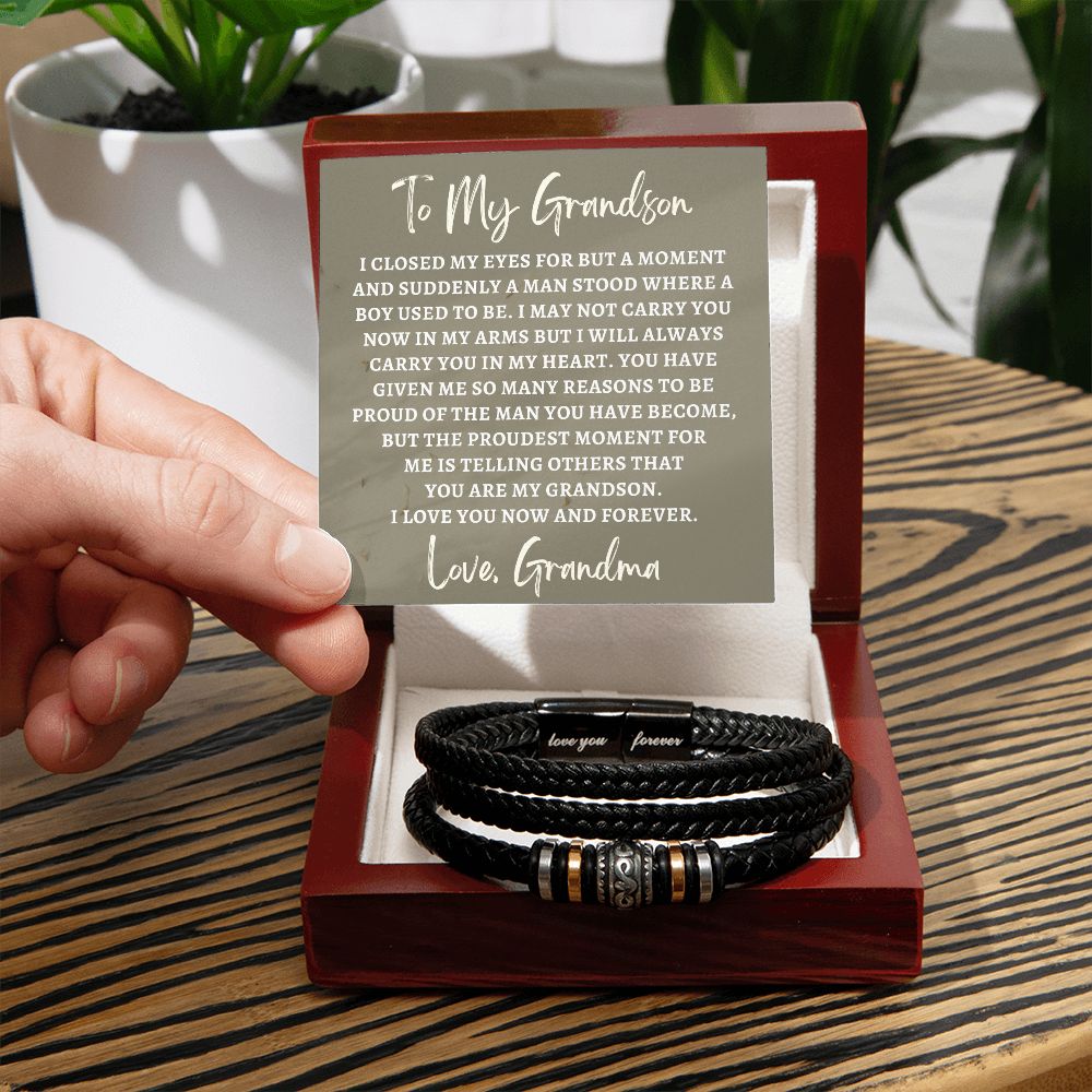 Gift For Grandson From Grandma | Proudest Leather Bracelet 0860BT5