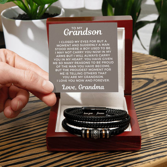 Gift For Grandson From Grandma | Proudest Leather Bracelet 0860BT4