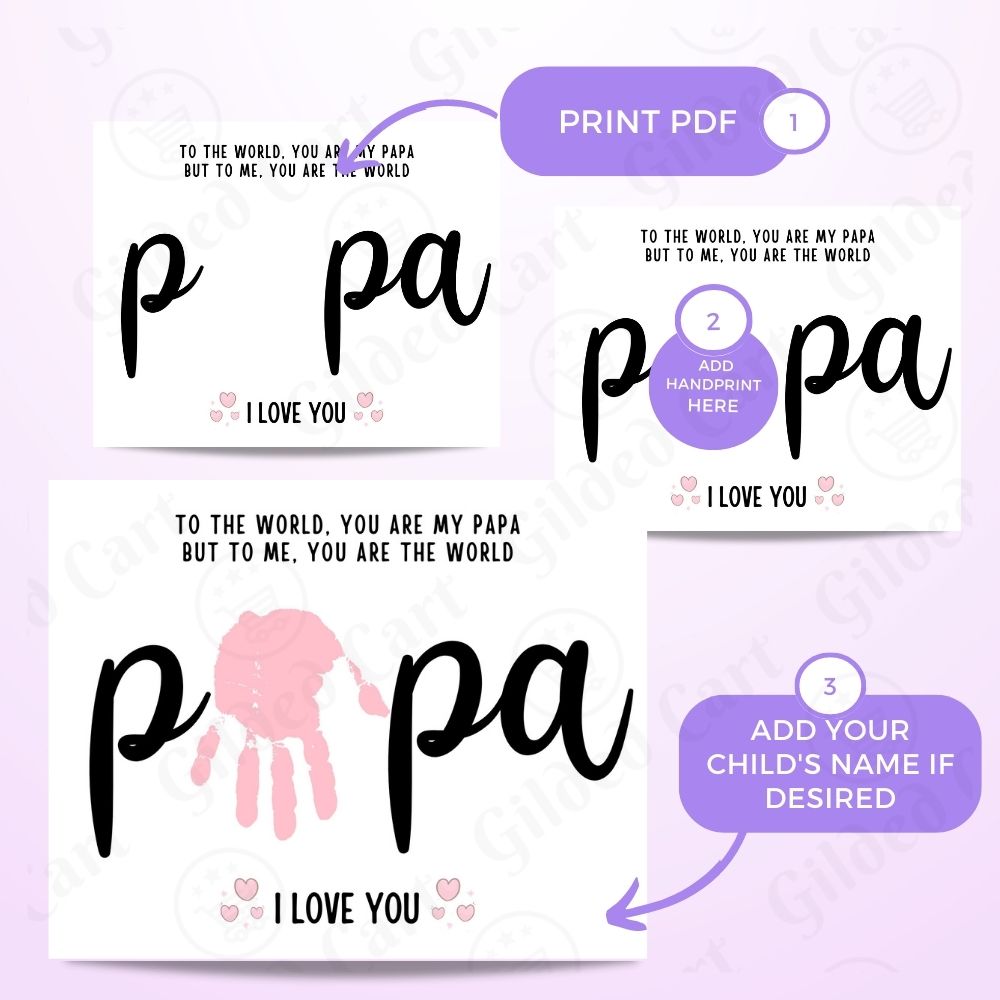 Printable Handprint Art |Father's Day Birthday Digital Download Gift for Papa Dad 045