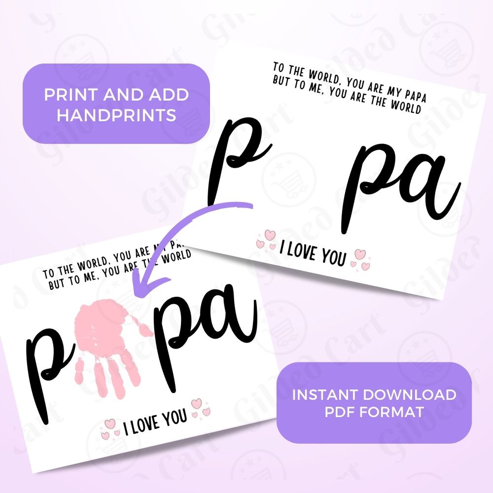 Printable Handprint Art |Father's Day Birthday Digital Download Gift for Papa Dad 045