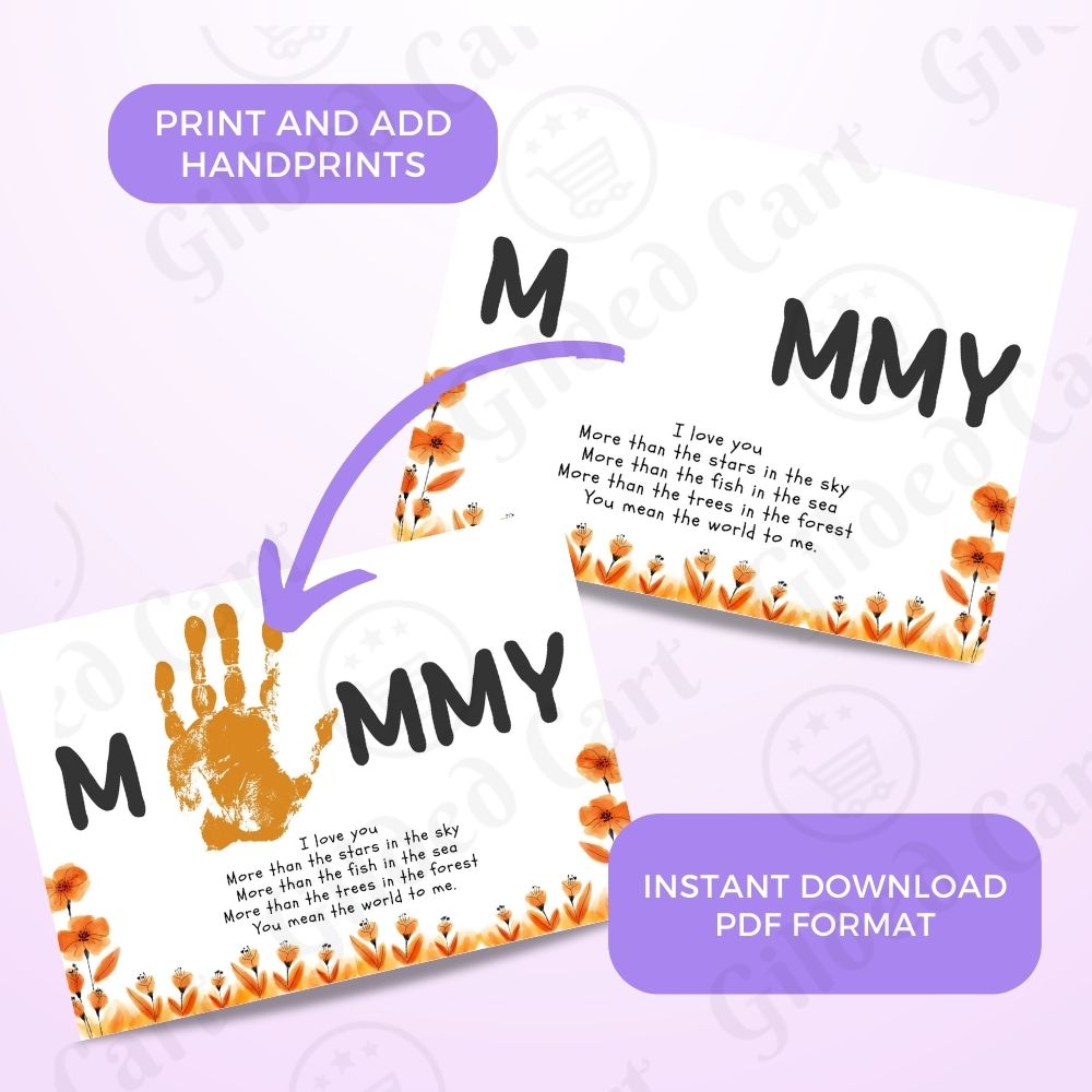 Printable Handprint Art | Mother's Day Birthday Digital Download Gift for Mommy 014