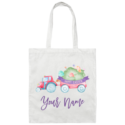Personalized Easter Egg Tractor Canvas Tote Bag TB04A