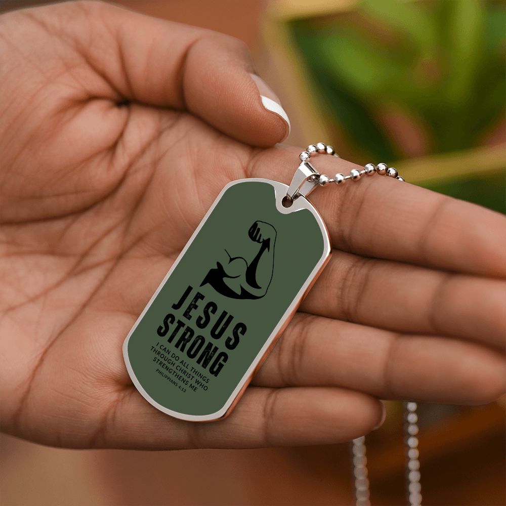 Christian Gifts For Men - Jesus Strong Dog Tag Necklace 13DTN